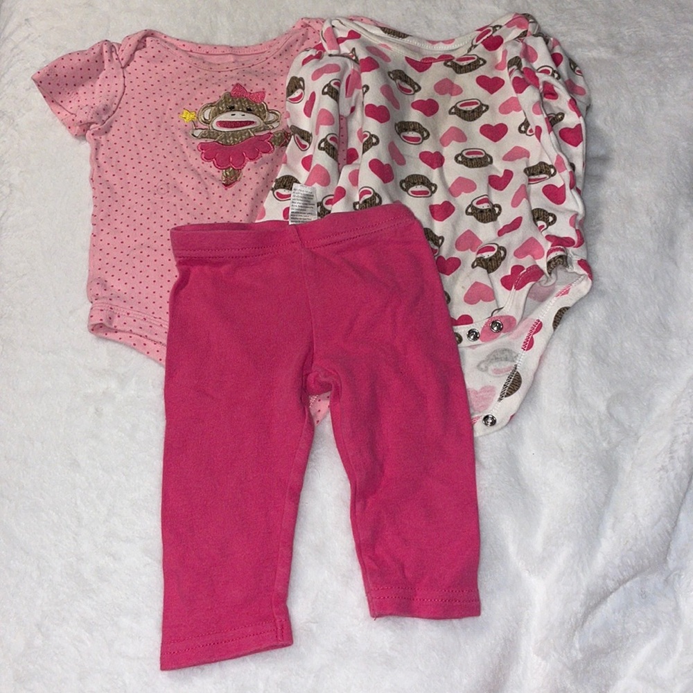 Baby starters 6month monkey set, pink white monkeys and hearts